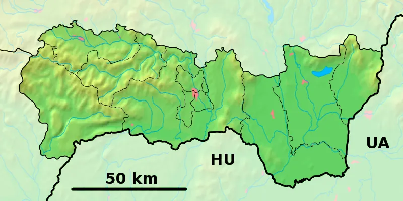 Background map of the Košice Region, Slovakia, outlined, ready for the Geobox template, calibrated at en:Template:Geobox locator Košice Region