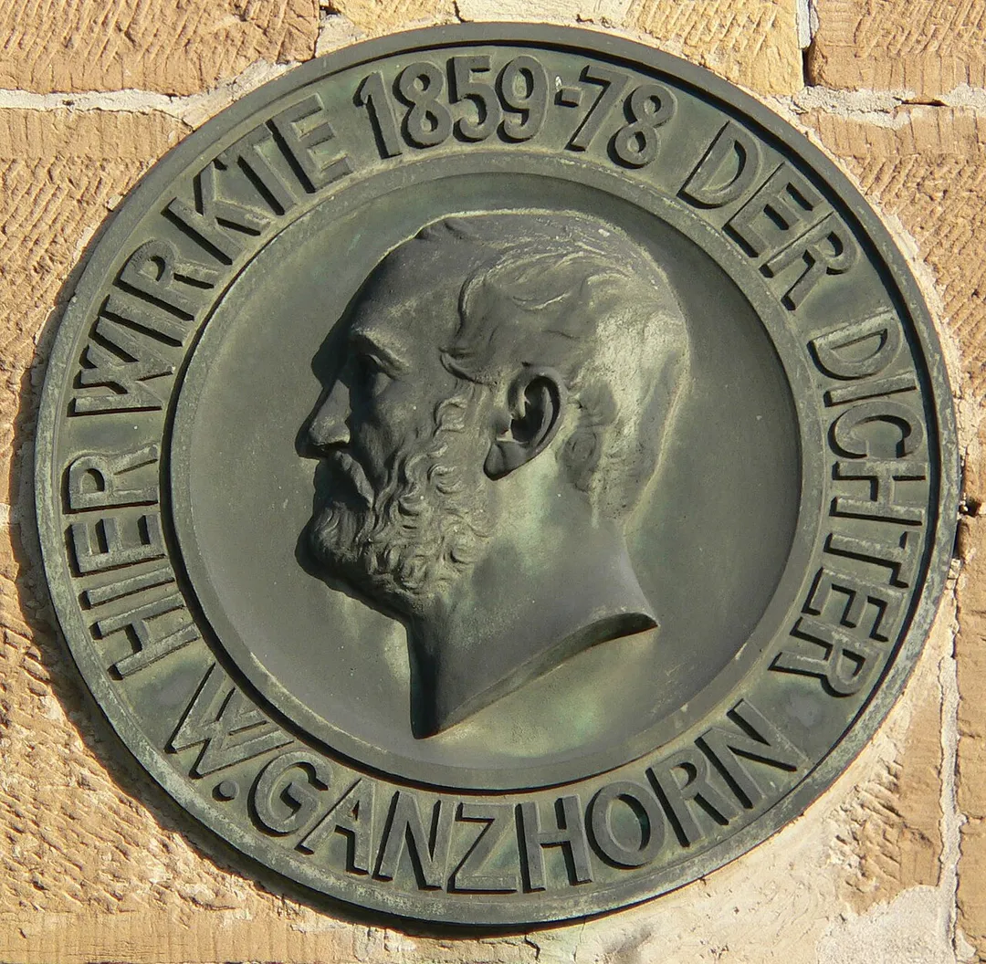 Medallion with the portrait of Wilhelm Ganzhorn at the former county court of the city Neckarsulm