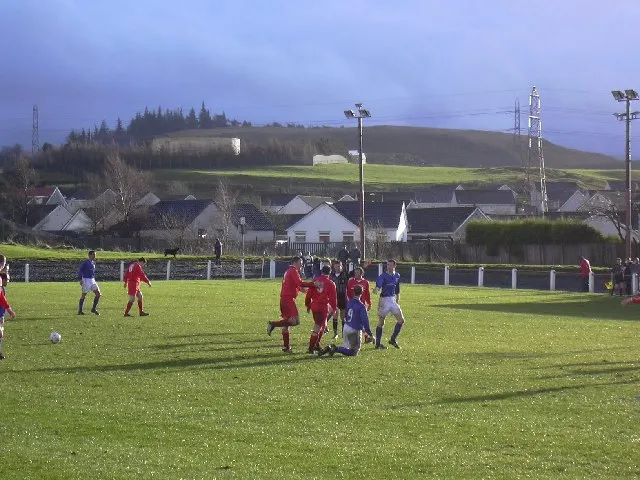 Brig o'Lea Stadium in Neilston, Scotland. Home of Neilston Juniors FC. Looking south