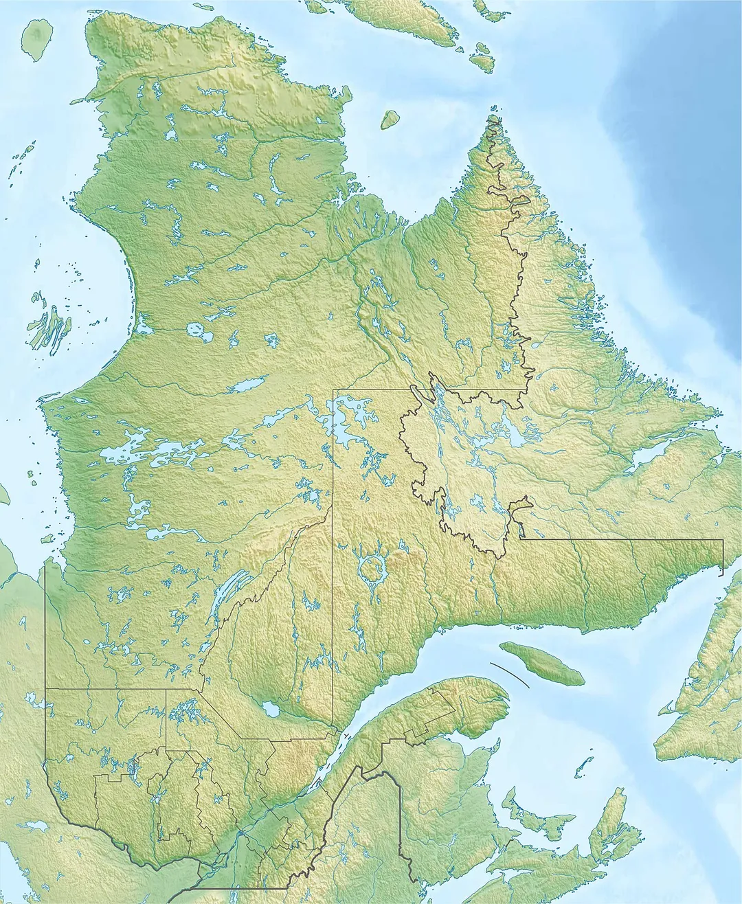 Physical location map of Quebec, Canada
