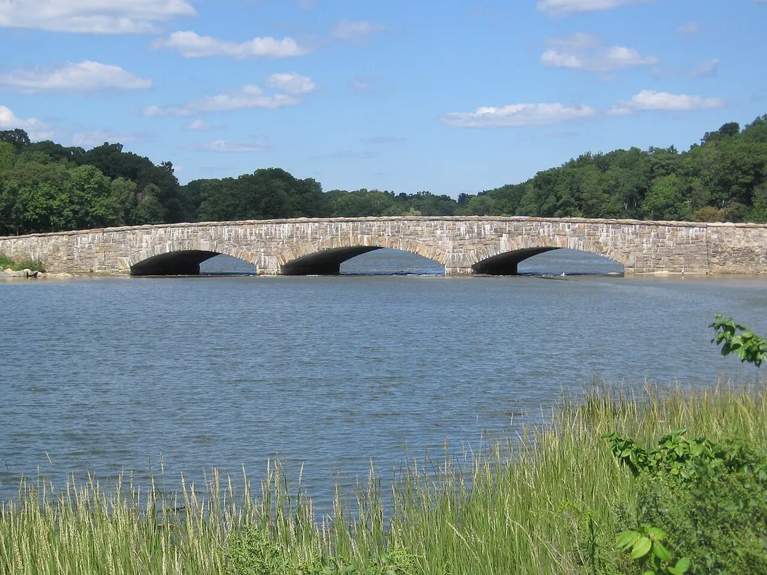 Goreham Bridge in Darien, Connecticut. Goreham Landing, to the left, was an early center of town where ships docked