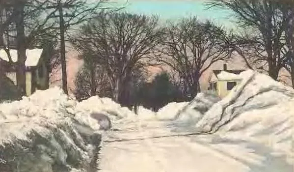 Elm Street in c. 1915, Milford, NH; from an old postcard.