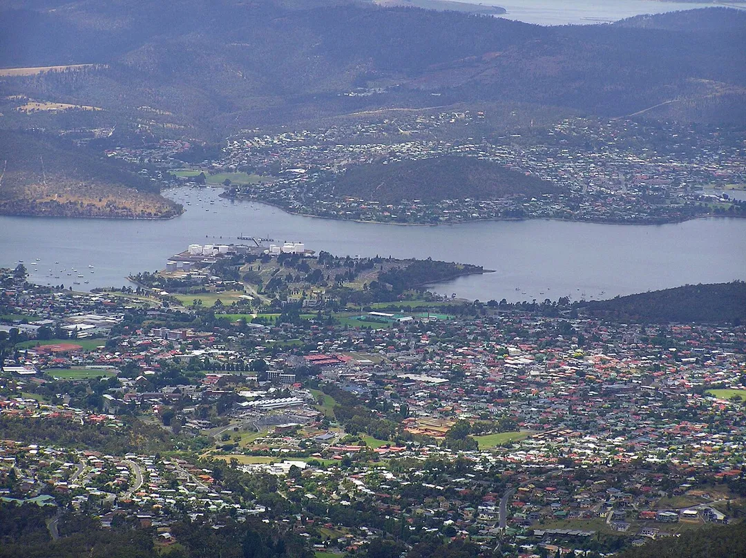 Newtown suburb of Hobart Tasmania viewd from Lost World near Mount Wellington