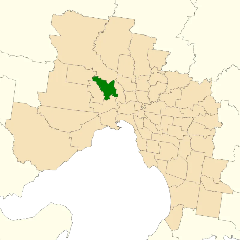 Location of the Victorian electoral district of Niddrie (dark green) in the Greater Melbourne area.