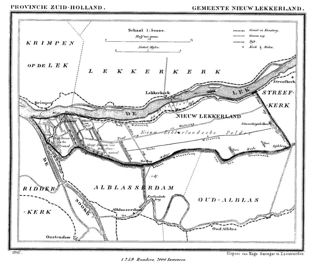 Historic map of Nieuw-Lekkerland, South Holland, the Netherlands