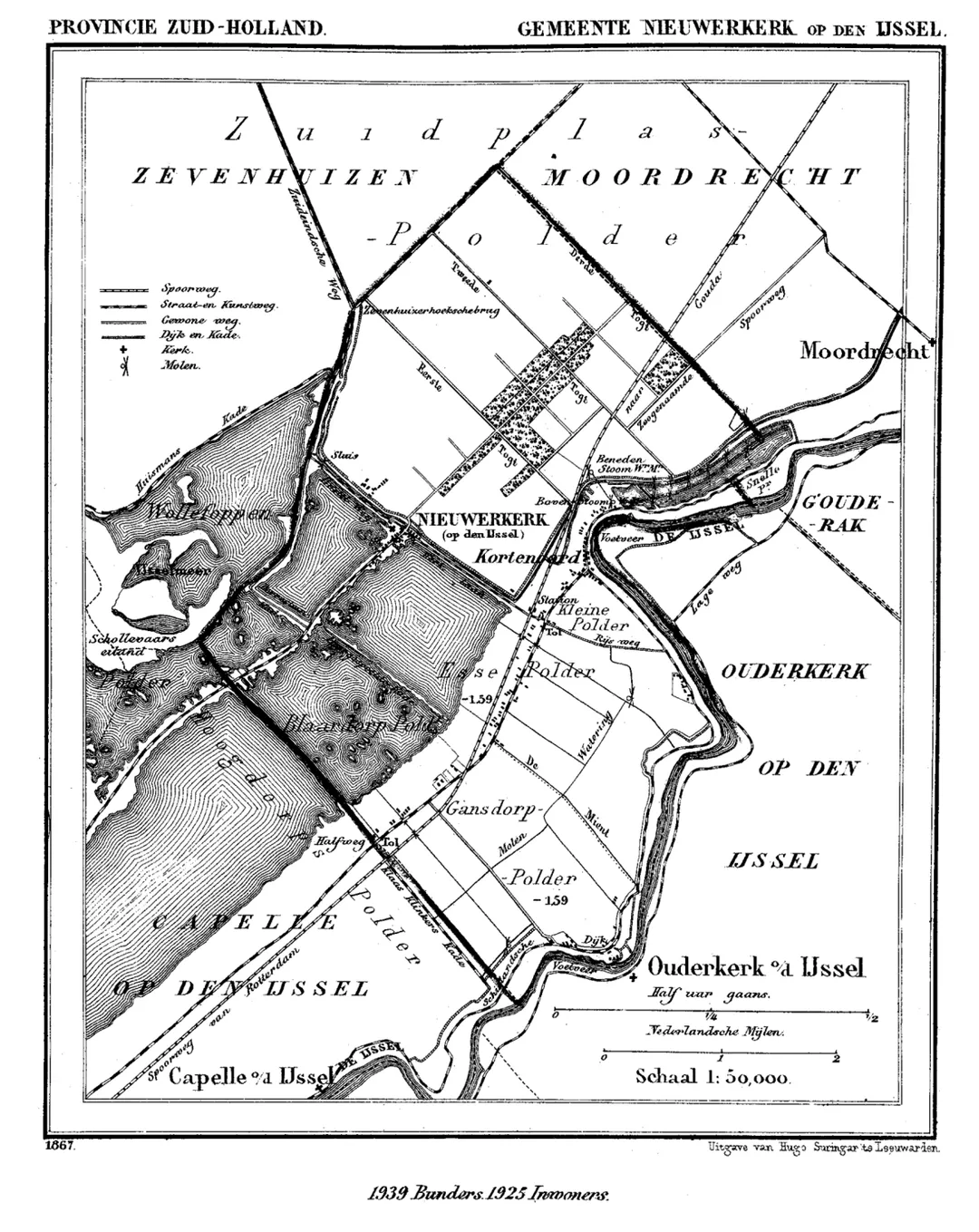 Historic map of Nieuwerkerk aan den IJssel, South Holland, the Netherlands