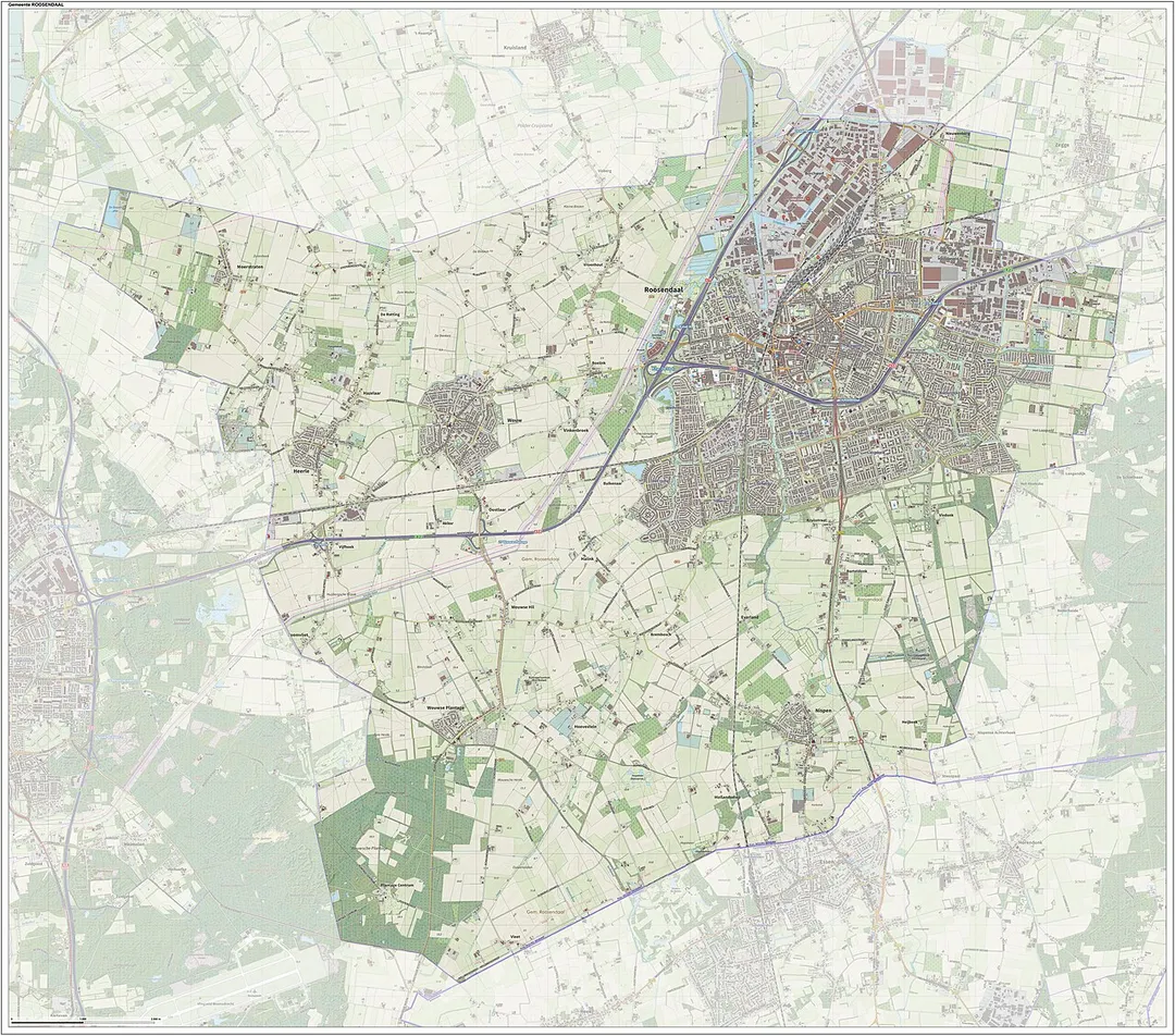 Topografische gemeentekaart. Resolutie: 400 pixels/km.
Kaartbeeld samengesteld uit de open geodata van de Top10NL en Top25namen (Kadaster), Creative Commons-BY licentie. Gebouwvlakken uit open geodata BAG extract. Wegen uit de OpenStreetMap, OpenStreetMap community. Reliëfschaduw uit de Actuele Hoogtekaart AHN2.

Samenstelling en kleurenschema: Jan-Willem van Aalst, met QGIS. Zie ook de Legenda.