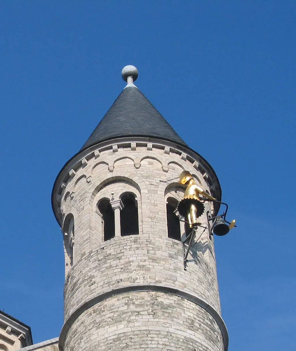 Nivelles   (Belgium),  "Djan-Djan" the famous southern campanile jacquemart (XVIth century) of the St. Gertrude Collegiate church (XI/XIIIth century).