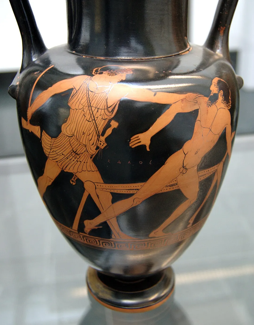 Theseus and Procrustes. Side A from an Attic red-figure neck-amphora, 470–460 BC. From Nola.