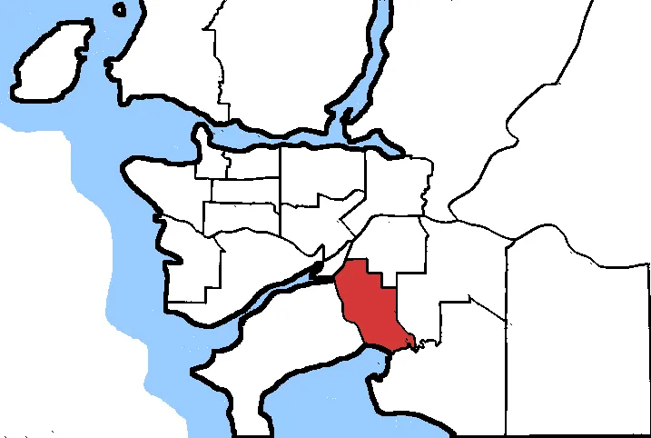 Map of the Newton—North Delta electoral district. Based on Earl Andrew's maps, created by SimonP.
