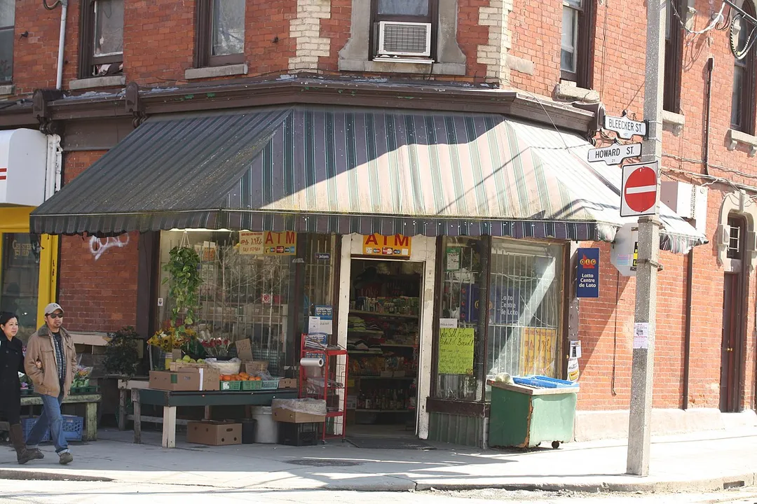 Corner store at the intersection of Howard and Bleeker Streets in Toronto's St. Jamestown neighbourhood.
