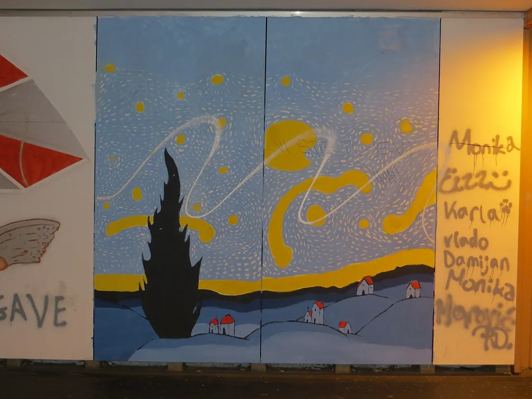 Graffiti art in Zagreb, Croatia. A take on The Starry Night by van Gogh.