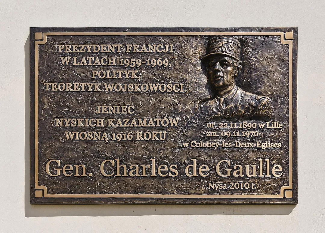 St. Jadwiga Bastion in Nysa, Charles de Gaulle's plaque
