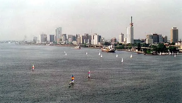 Lagos Island and part of Lagos Harbour, taken from close to Victoria Island, looking north-west (NB this is not Ikoyi Bay as wrongly labelled elsewhere)