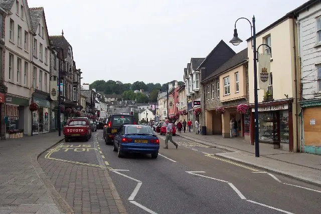 The former A30 road in the town of Okehampton, Devon, England. For more information see the Wikipedia article Okehampton.