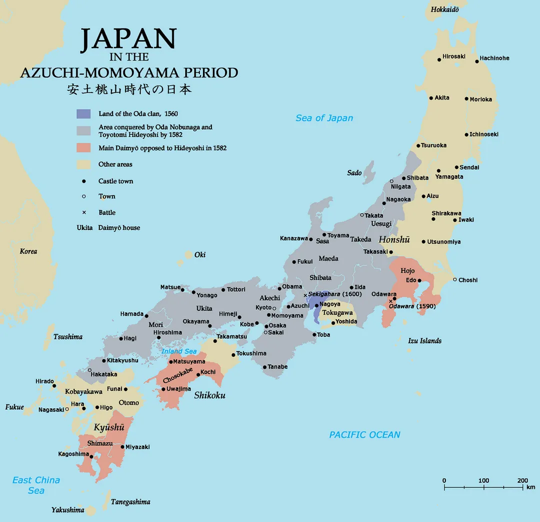 Map of Japan in the Azuchi-Momoyama period.