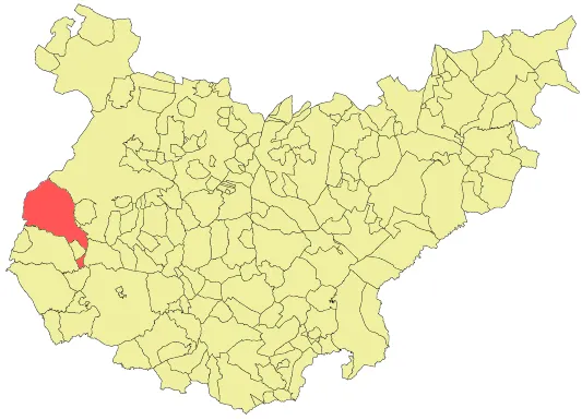 Situación del término municipal de Olivenza respecto a la provincia de Badajoz, en España.