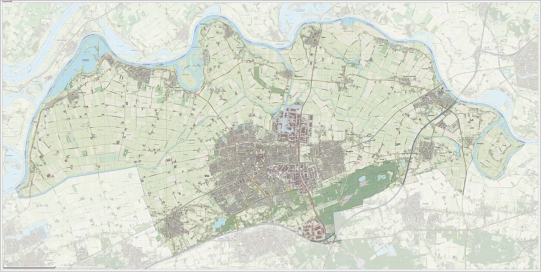Topografische gemeentekaart. Resolutie: 400 pixels/km.
Kaartbeeld samengesteld uit de open geodata van de Top10NL en Top25namen (Kadaster), Creative Commons-BY licentie. Gebouwvlakken uit open geodata BAG extract. Wegen uit de OpenStreetMap, OpenStreetMap community. Reliëfschaduw uit de Actuele Hoogtekaart AHN2.

Samenstelling en kleurenschema: Jan-Willem van Aalst, met QGIS. Zie ook de Legenda.