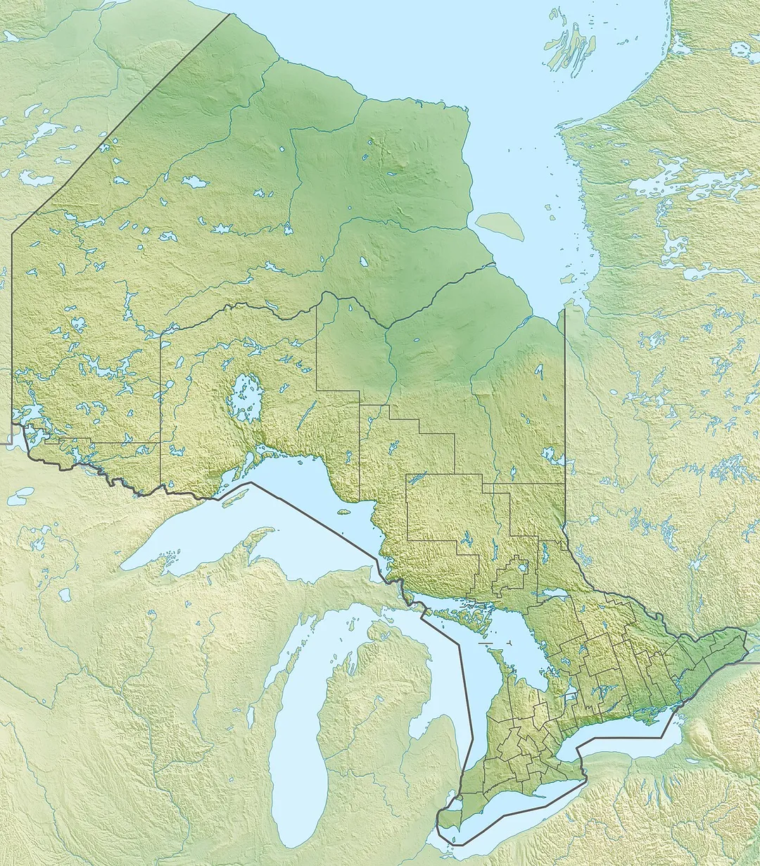 Physical location map of Ontario, Canada