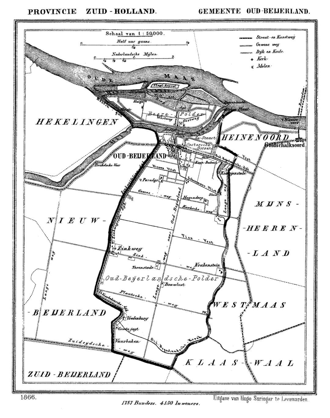 Historic map of Oud-Beijerland, South Holland, the Netherlands