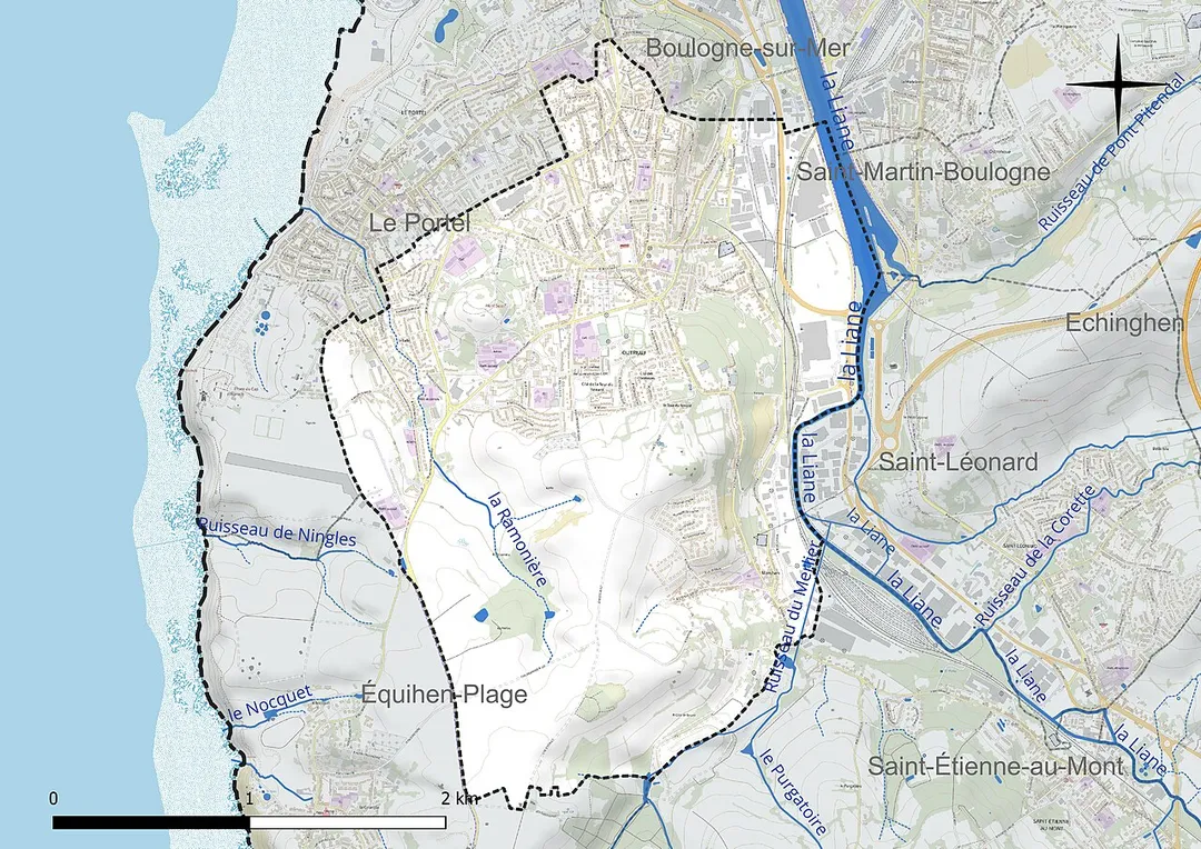 Carte du réseau hydrographique de la commune de fr:Outreau (France).