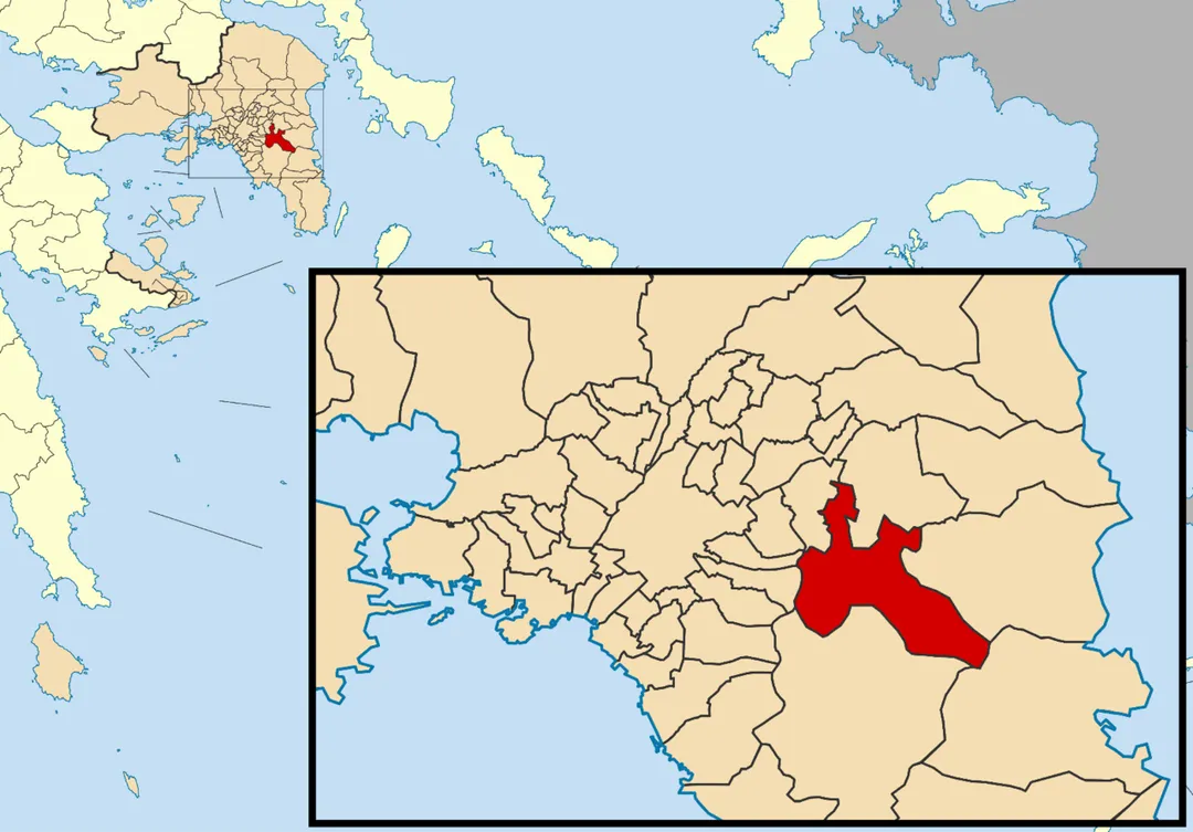 Locator map for Peania municipality in Greek region Attica (2011)