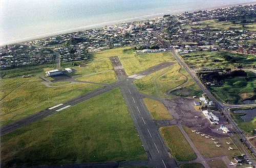 Aerial view of Paraparaumu airport (NZPP) near Wellington, in New Zealand.