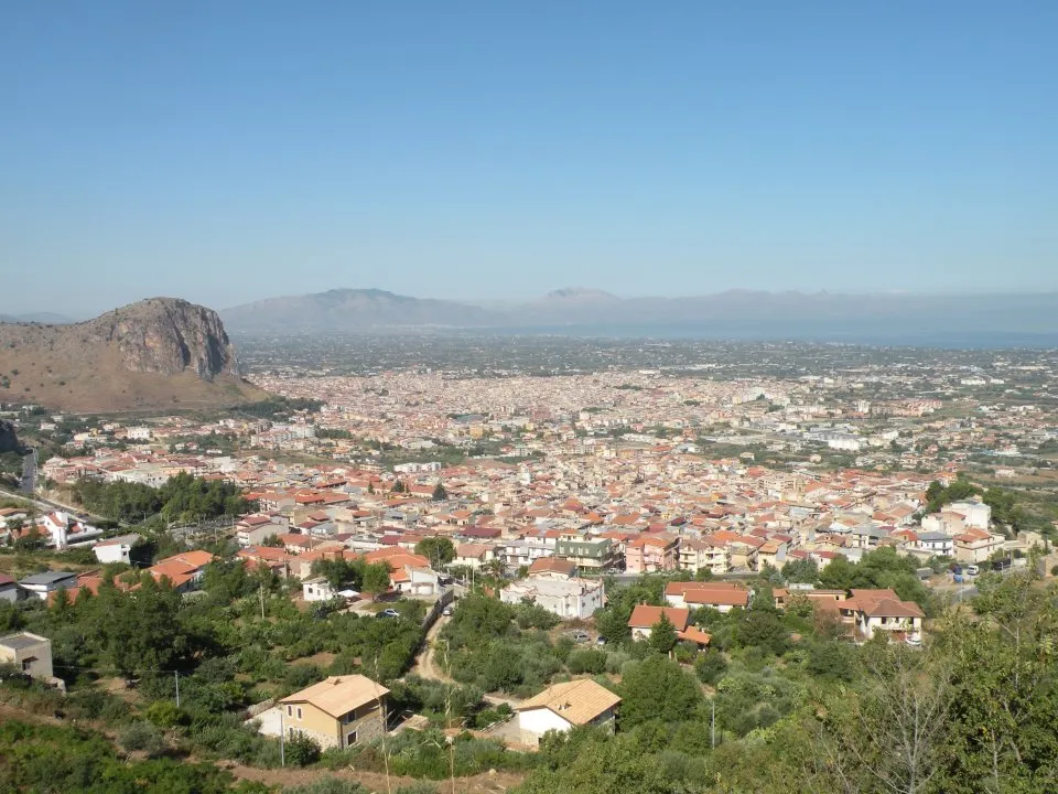 A photo of Borgetto (foreground) and Partinico (middle of photo).