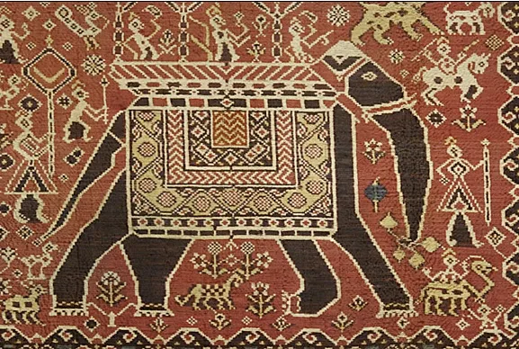 Patola, early 19th century (detail): Western India, Gujarat, Patan
Textile; Ceremonial/Ritual Furnishing, Resist-dyed silk warp and weft (double ikat) plain weave, metallic-wrapped supplementary weft., 43 x 197 1/2 in. (109.22 x 501.65 cm) including fringe

Gift of Mrs. Harry Lenart (M.87.242), Los Angeles County Museum of Art