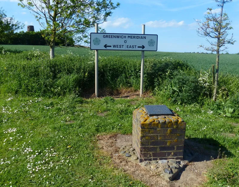 Greenwich Meridian at Patrington, East Riding of Yorkshire, England.
