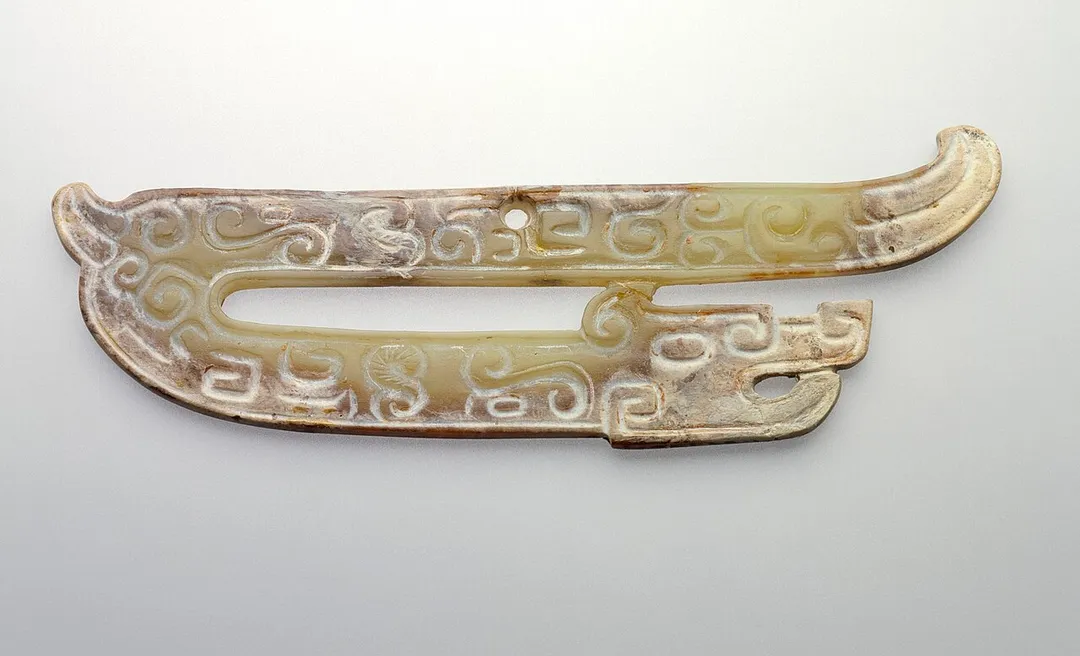 China, Late Eastern Zhou dynasty, Warring States period, 481-221 B.C.
Jewelry and Adornments; pendants
Abraded jade
1 x 3 in. (2.54 x 7.62 cm)
Gift of the Marcia Israel Collection (M.89.156.9)
Chinese Art