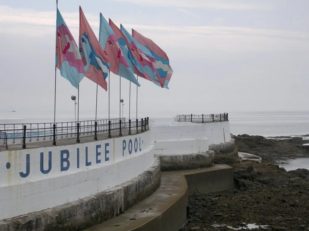 The western side of the Jubilee Pool lido, Battery Rocks, Penzance, Cornwall.