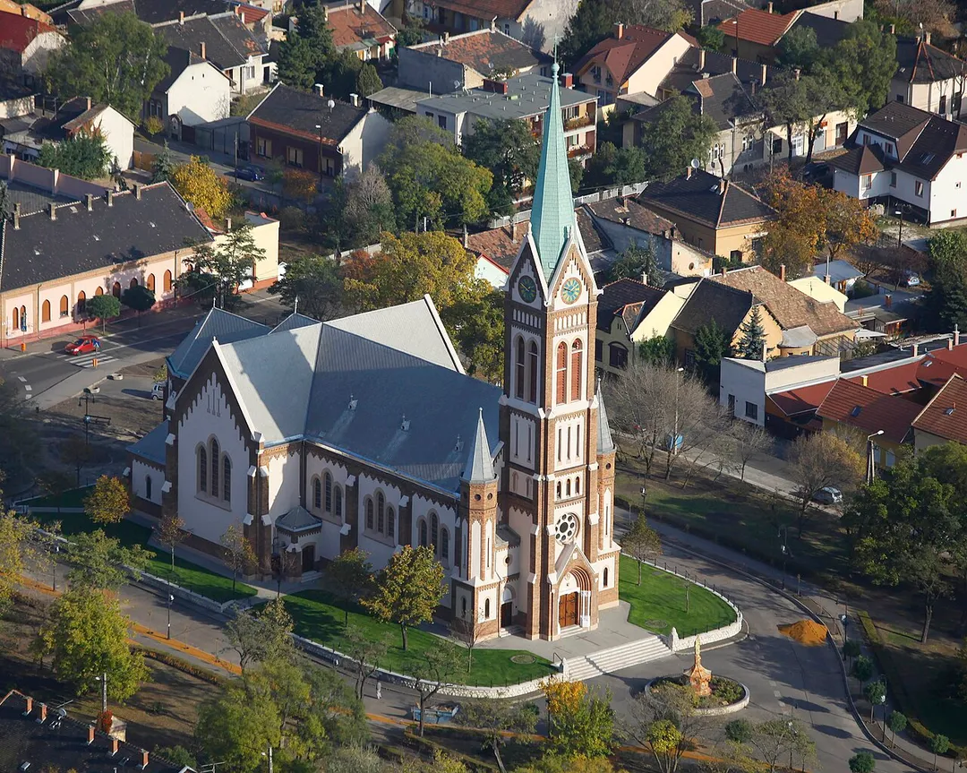 XX. District Budapest, Hungary, aerial photography, temple
