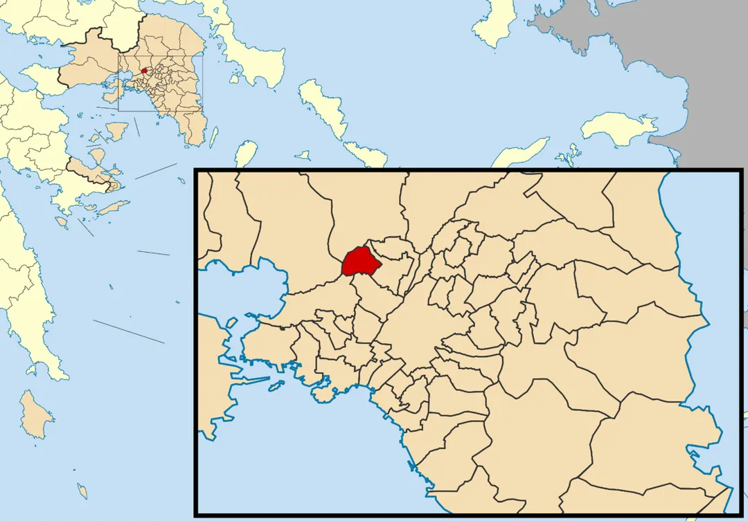 Locator map for Petroupoli municipality in Greek region Attica (2011)