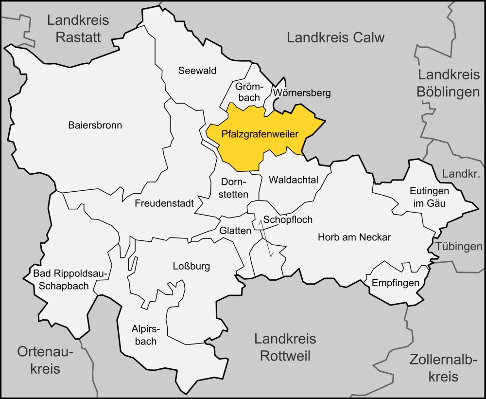 Karte der Gemeinde Pfalzgrafenweiler im Landkreises Freudenstadt