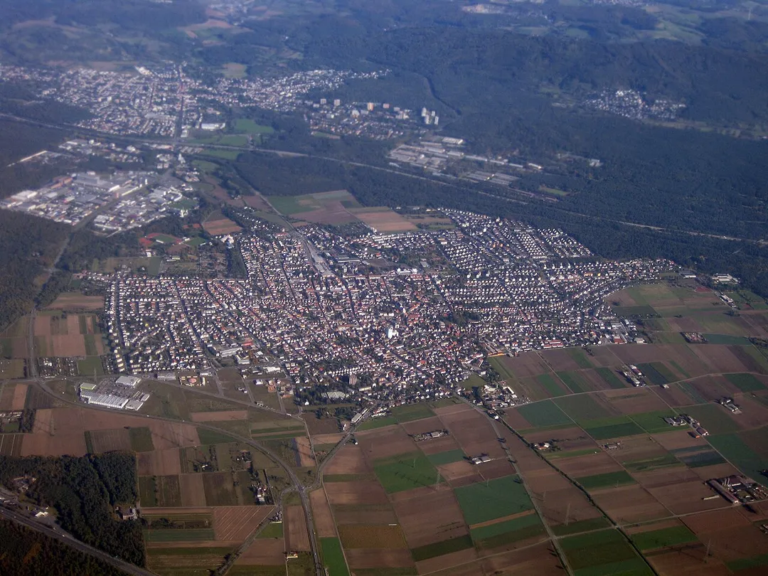 Aerial photo of Pfungstadt, from West to East