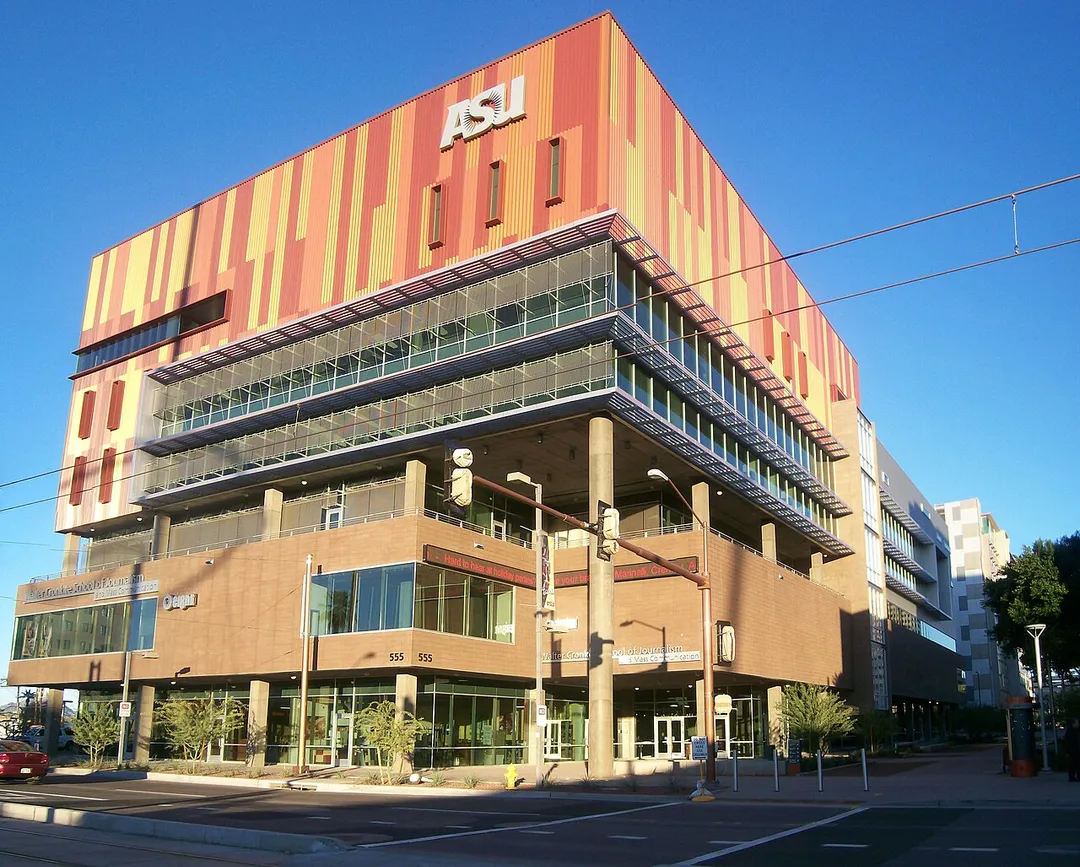 Photo of the Walter Cronkite School of Journalism and Mass Communication building.  Part of the ASU Downtown Phoenix Campus in Phoenix, Arizona