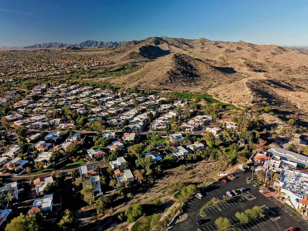 Aerial view of Ahwatukee neighborhoods and South Mountain