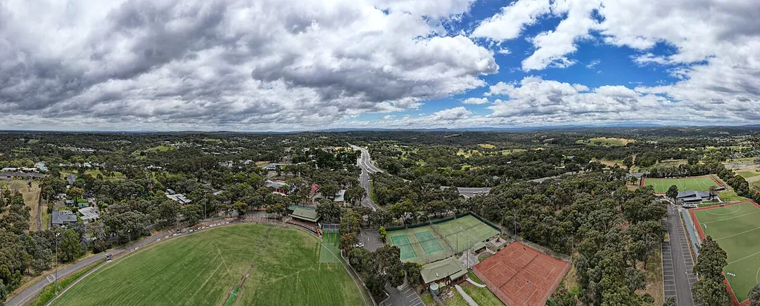 Aerial perspective of Plenty War Memorial Park. December 2022.