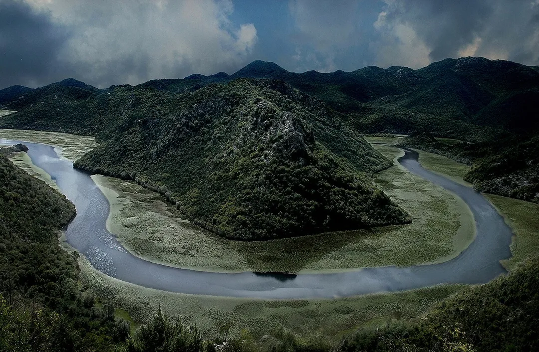 River Rijeka Crnojevica is forming a horseshoe close to Skadar Lake. It is one of the most beautiful viewpoints in Montenegro.