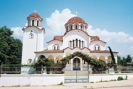 Greek Orthodox church in en:Pogradec, en:Albania (image under GFDL from Bernard Cloutier used with permission)