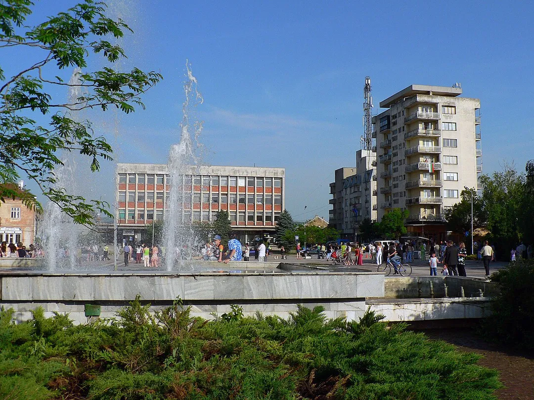 The centre of the town of Polski Trambesh, Bulgaria