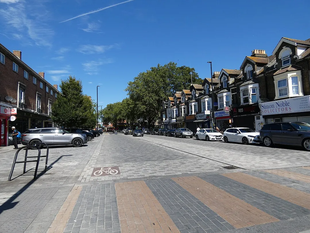 Ponders End High Street is part of the A1010 and merges into Hertford Road to its north and south