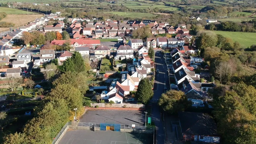 An aerial view of Pontlliw