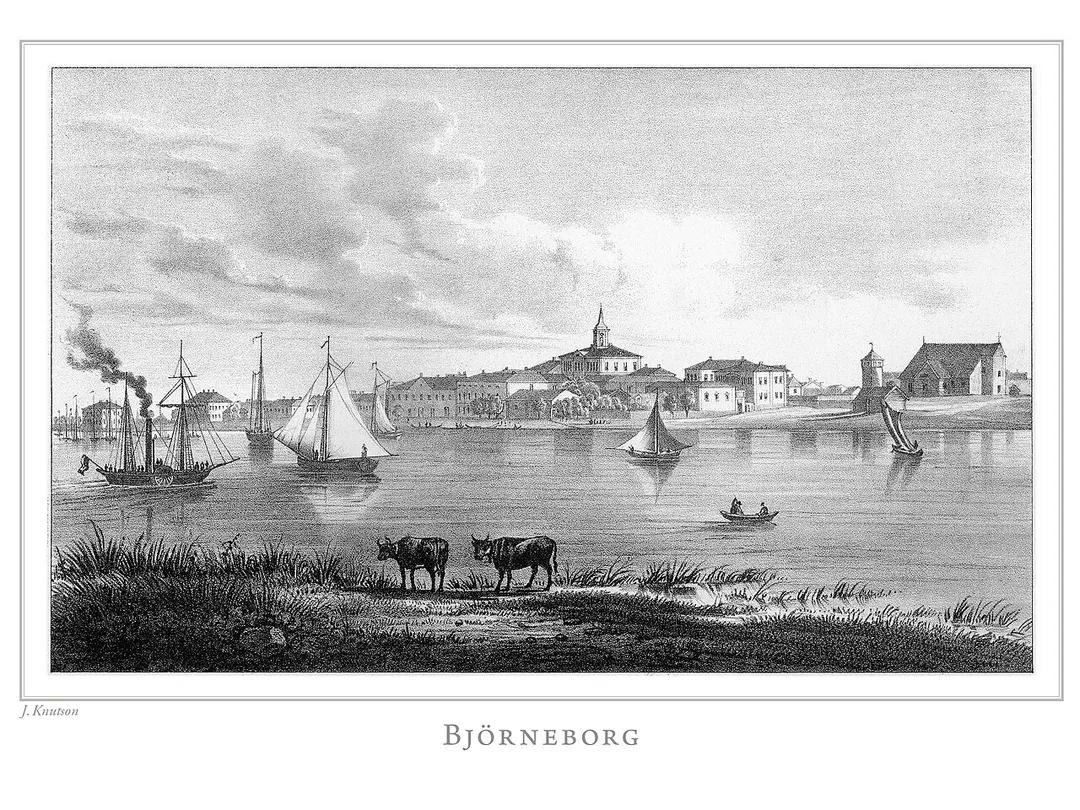 Björneborg, litografi av Johan Knutson (1816-1899) publicerad i Finland framställdt i teckningar (1845–1852), redigerad av Zacharias Topelius (1818-1898).