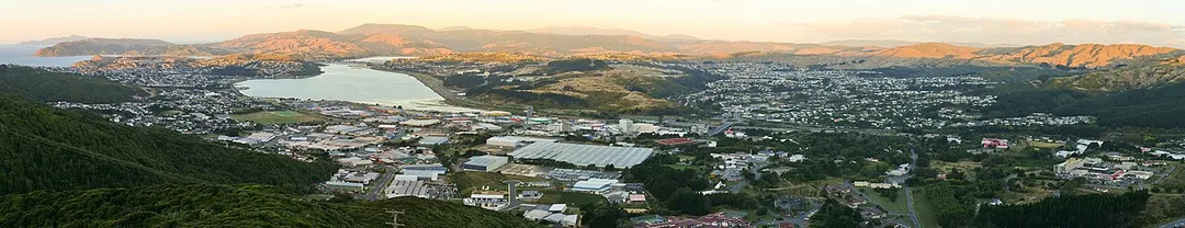 Panoramic photo of Porirua City from Titahi Bay to Ranui Heights.

Kapiti Island in top left.