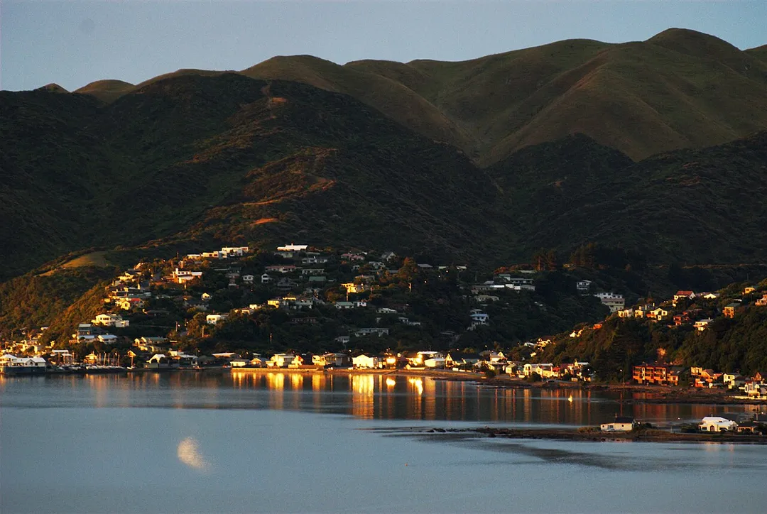 An evening view of Karehana Bay, from Paremata, Porirua City, New Zealand