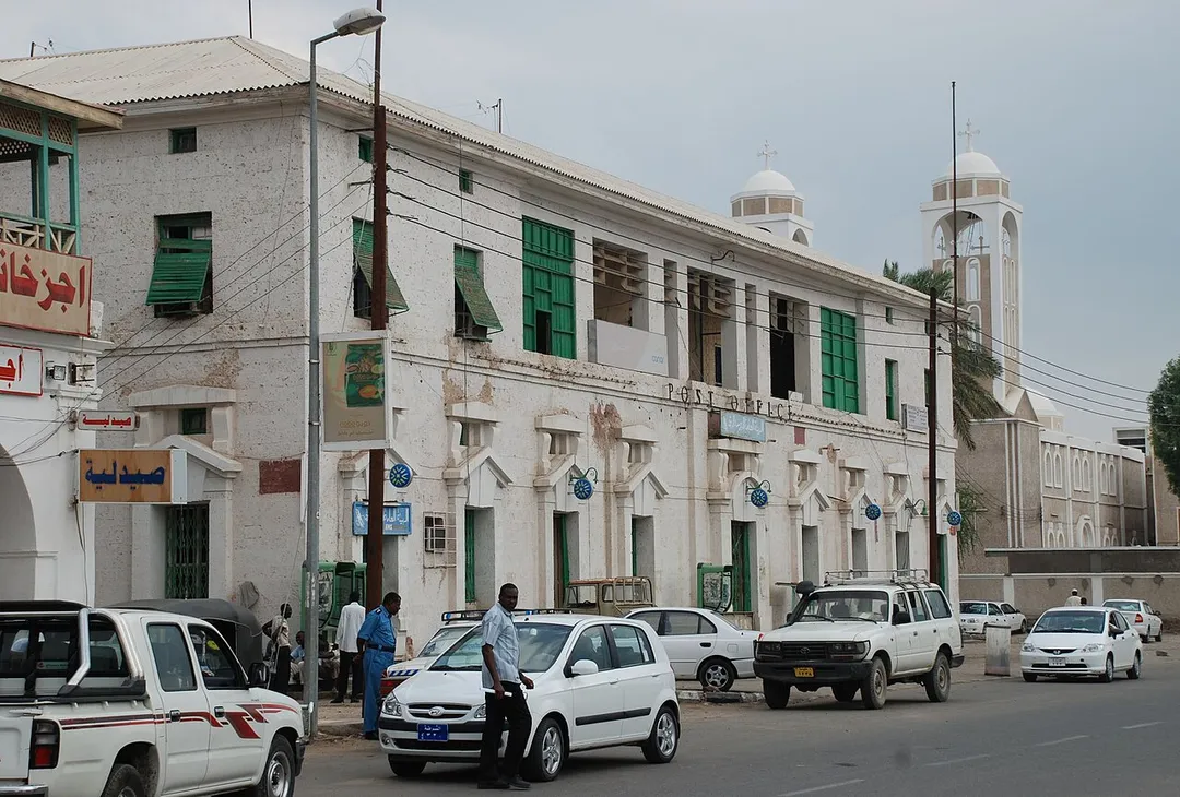 Port Sudan, colonial post office, behind Coptic church