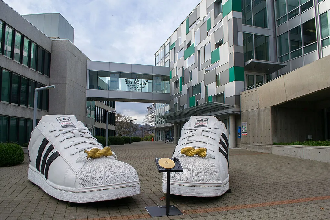 The giant shoes at Adidas Village