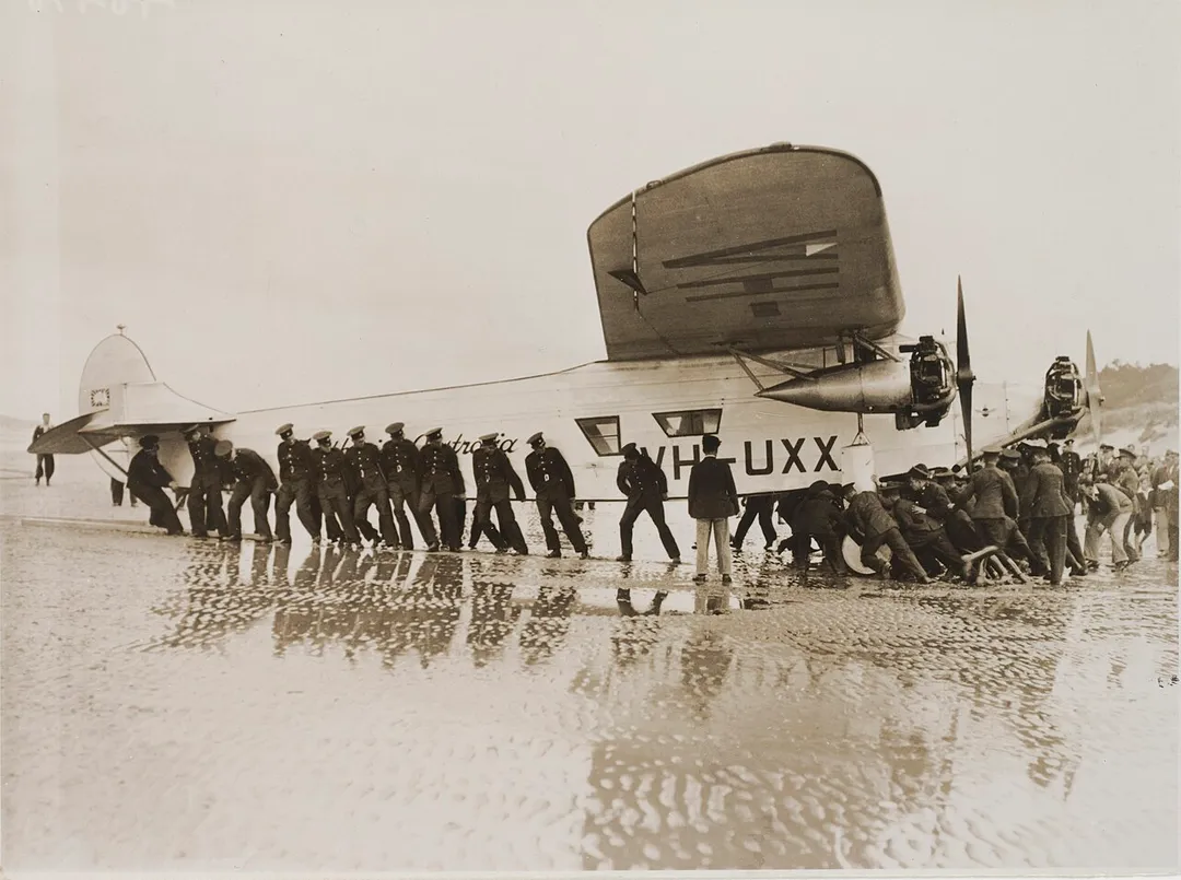 Faith in Australia after accident with pilot Charles Ulm, Portmarnock Beach, Ireland, 1933, by unknown, vintage gelatin silver print, State Library of New South Wales, PXE 1122 45